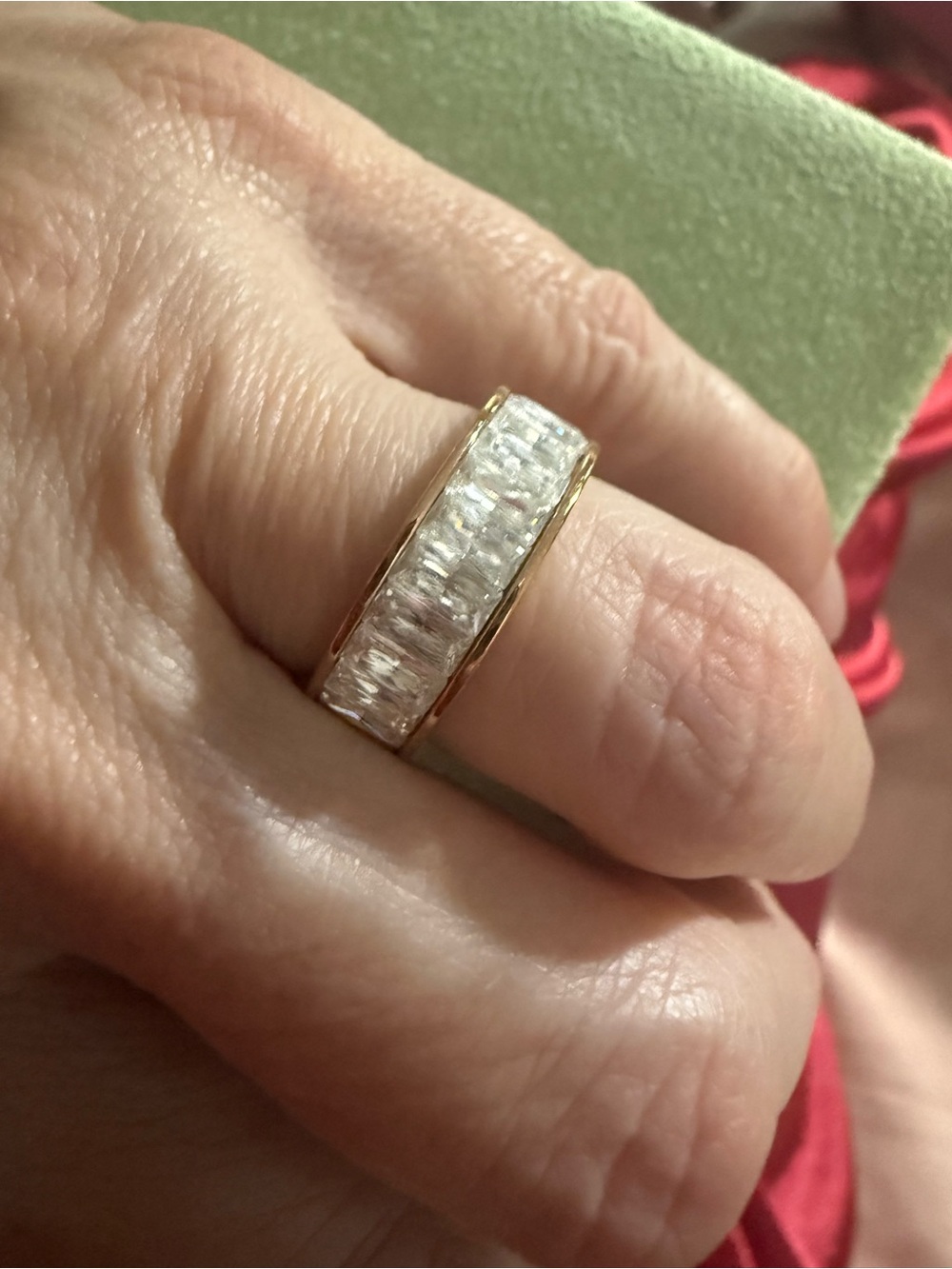 Classic Gold Band Ring with Clear Channel-Set Stones - White/Gold